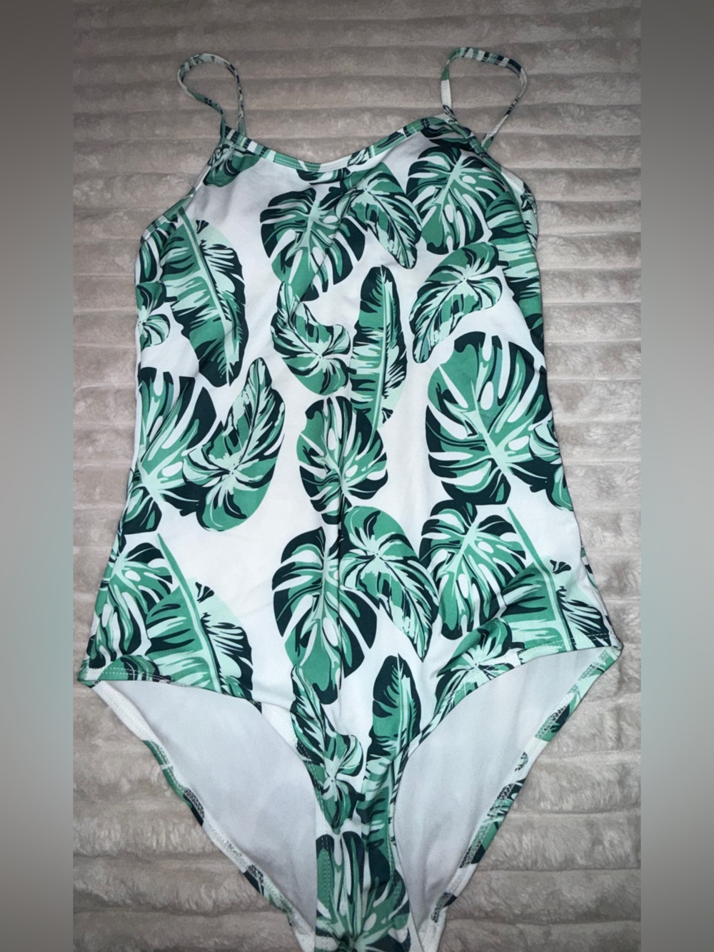 Classic Green Leaf One-Piece Swimsuit - White & Green